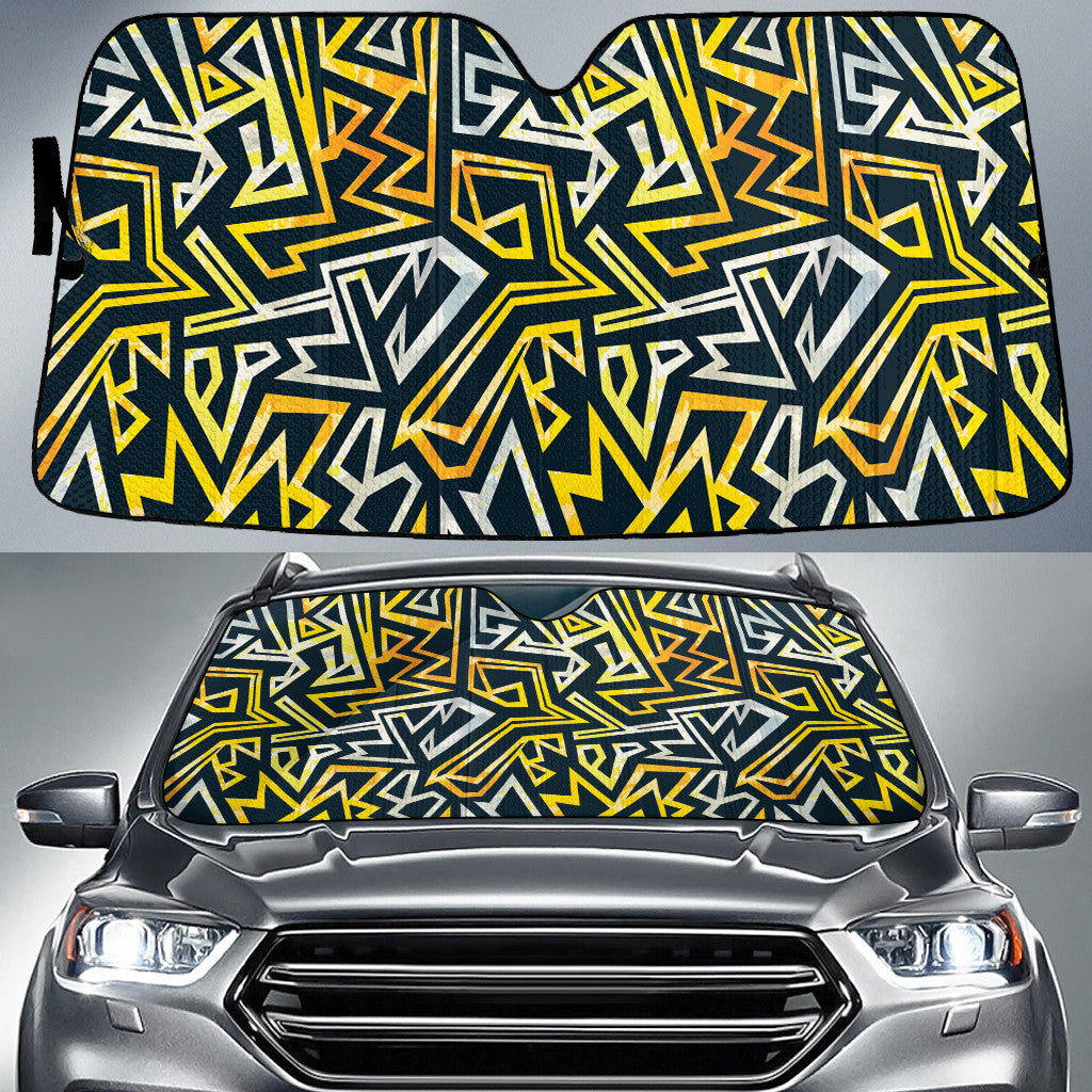 Yellow Grunge Graffiti Geometric Pattern Car Sun Shades Cover Auto Windshield Coolspod
