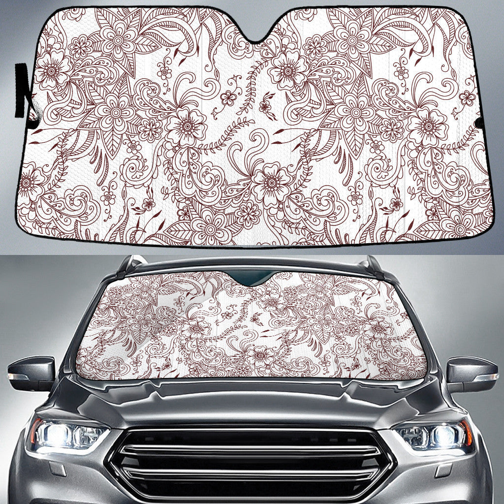 Red Thin Line Tropical Flower And Climbing Plant Tree White Theme Car Sun Shades Cover Auto Windshield Coolspod