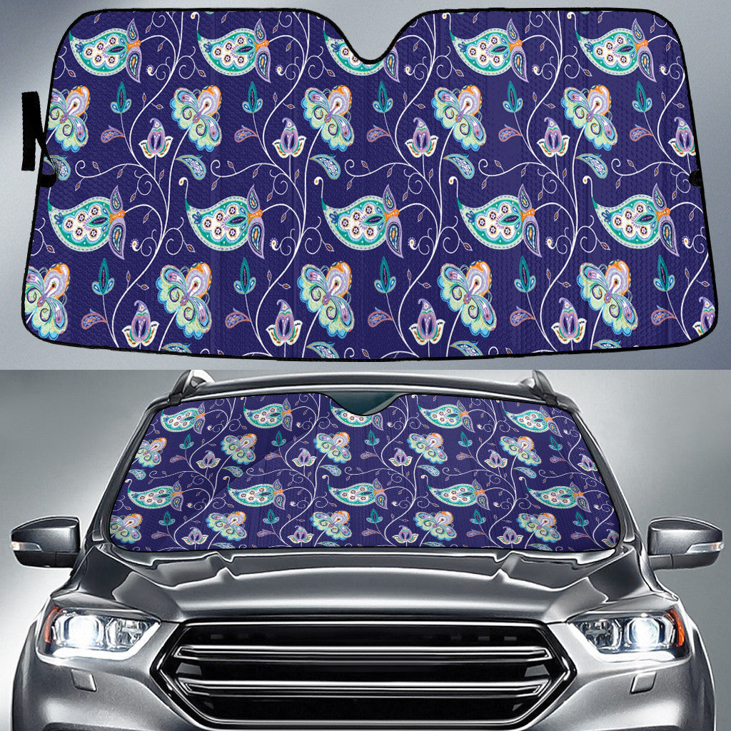 Tone Of Mint Tropical Flower And Butterflies Blue Theme Car Sun Shades Cover Auto Windshield Coolspod