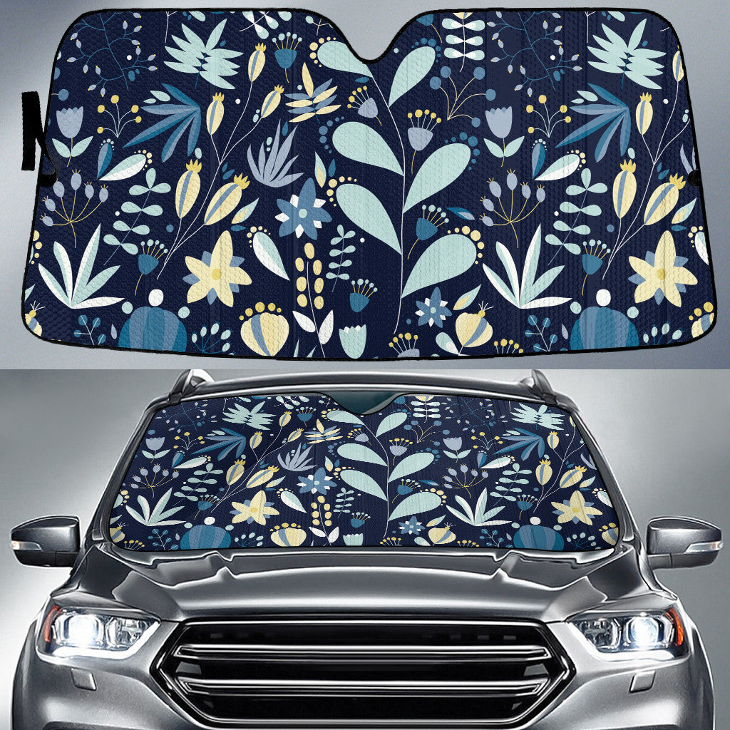 Stylized Cartoon Tropical Flowers Navy Theme Car Sun Shades Cover Auto Windshield Coolspod
