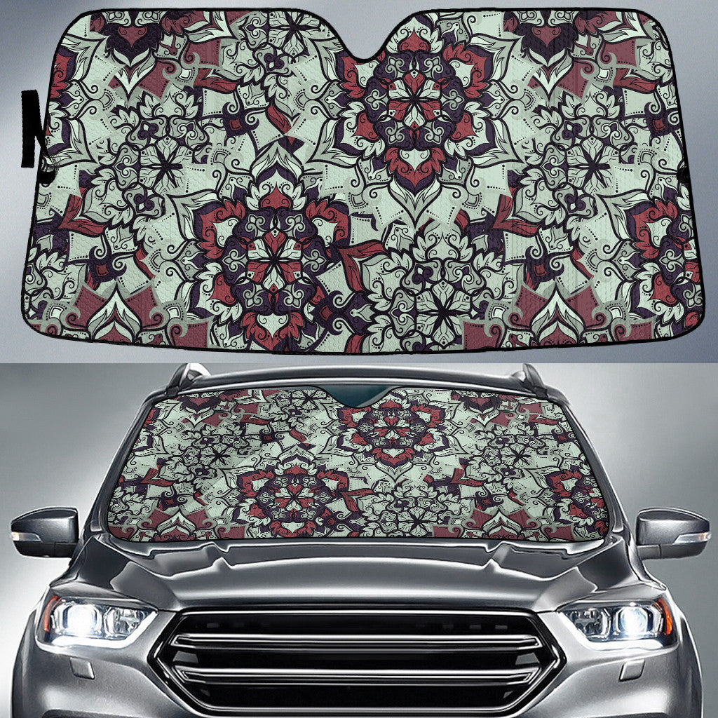 Red Paper Flower Mirrored Pattern Green Theme Car Sun Shades Cover Auto Windshield Coolspod