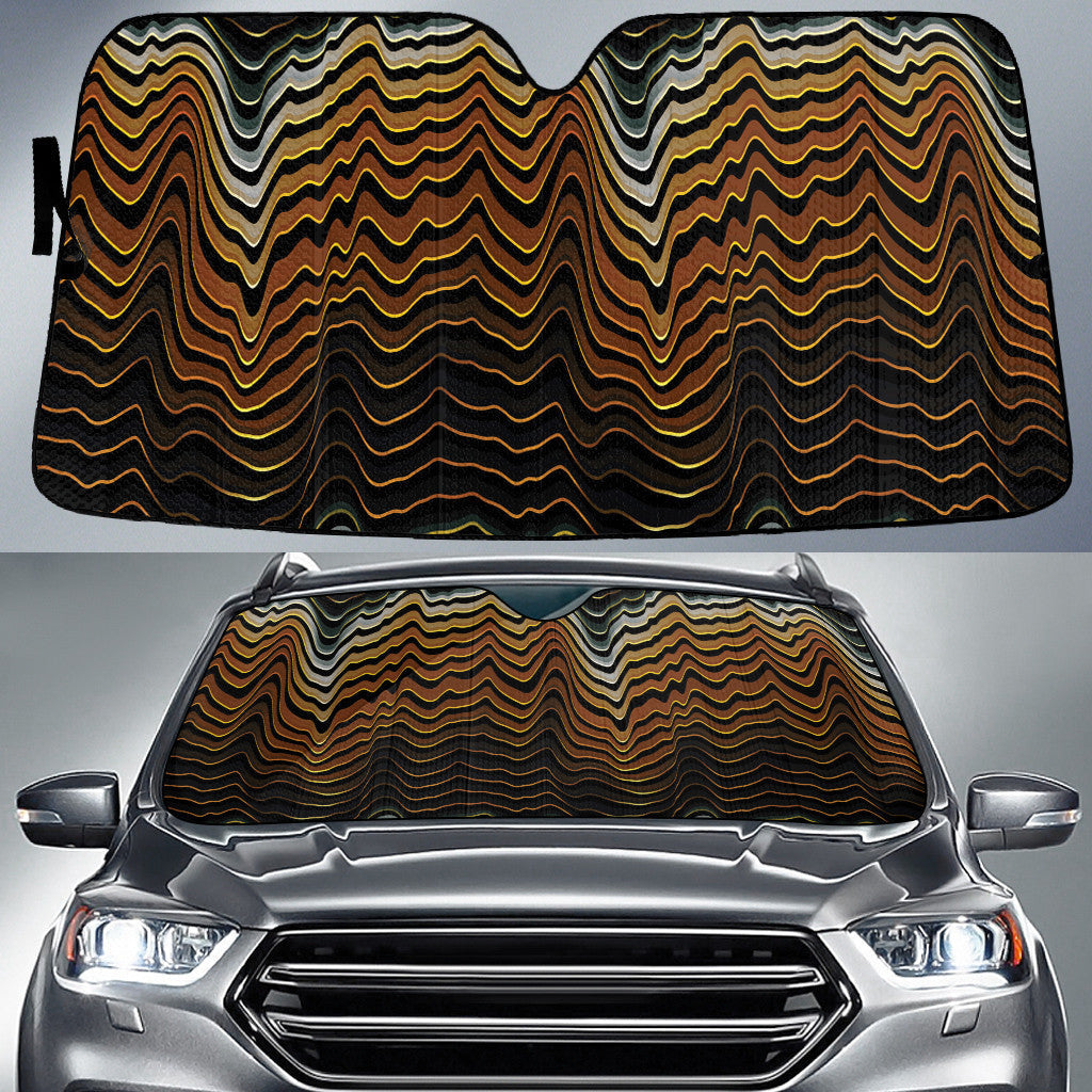 Brown Tone Brushy Mountain Waves Vegan Pattern Car Sun Shades Cover Auto Windshield Coolspod