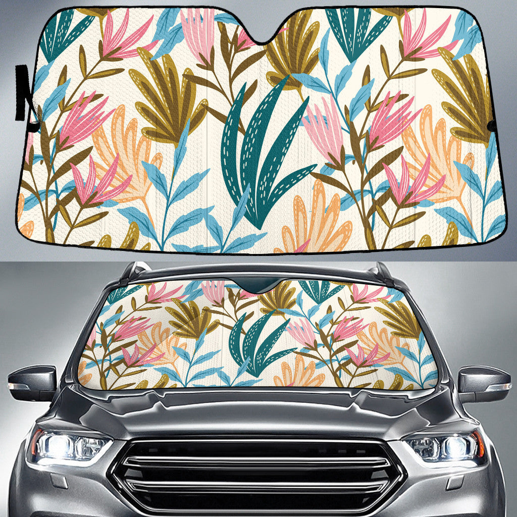 Colorful Tropical Leaves White Theme Car Sun Shades Cover Auto Windshield Coolspod