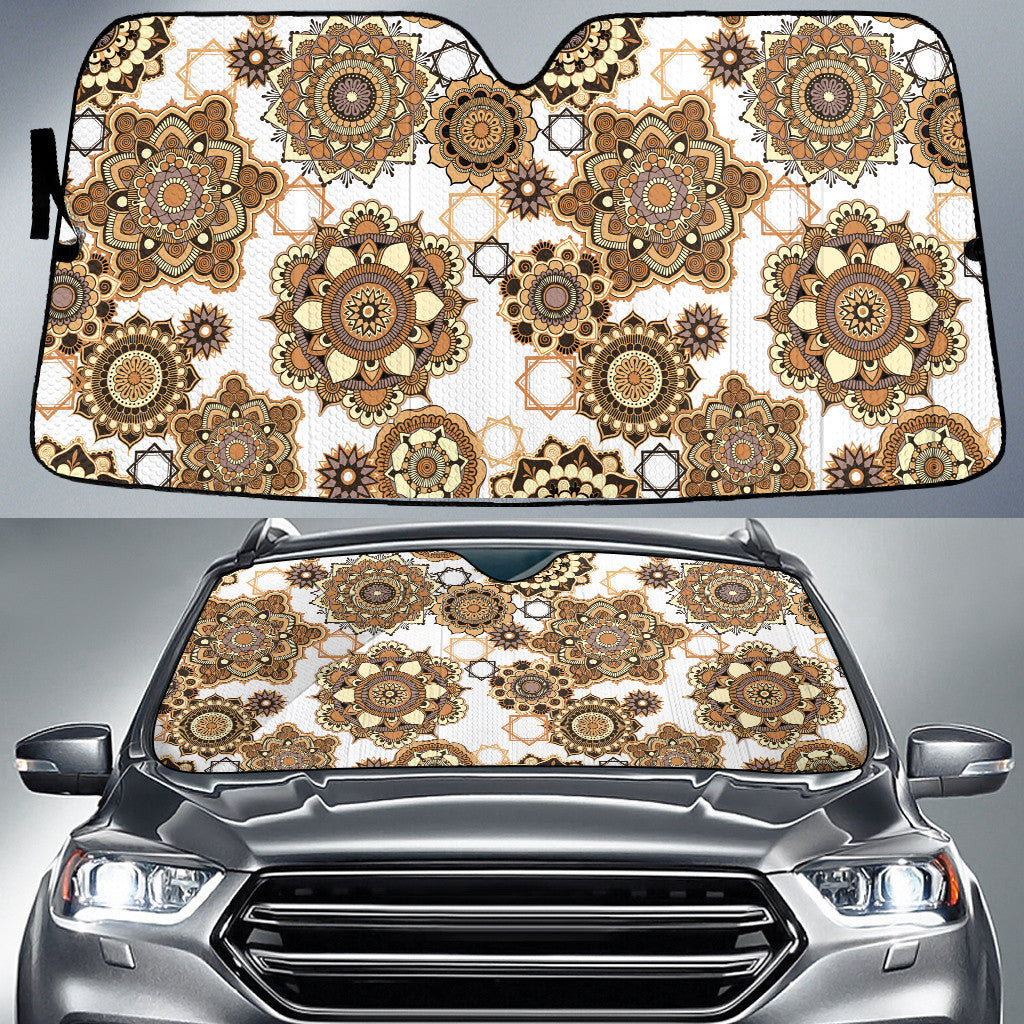 Vintage Aztec Pattern Hibiscus Flower White Theme Car Sun Shades Cover Auto Windshield Coolspod