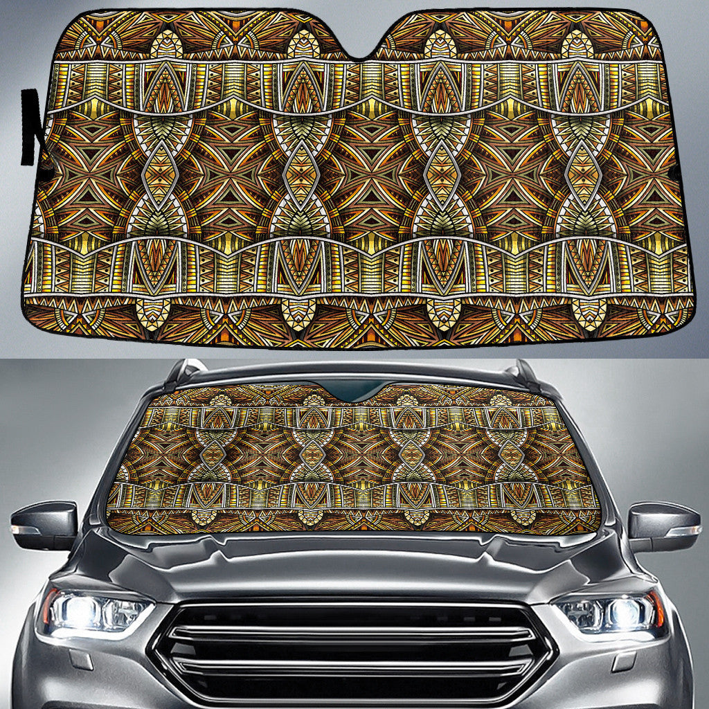Yellow Mirror Aztec Pattern Vintage Tribal Texture Car Sun Shades Cover Auto Windshield Coolspod