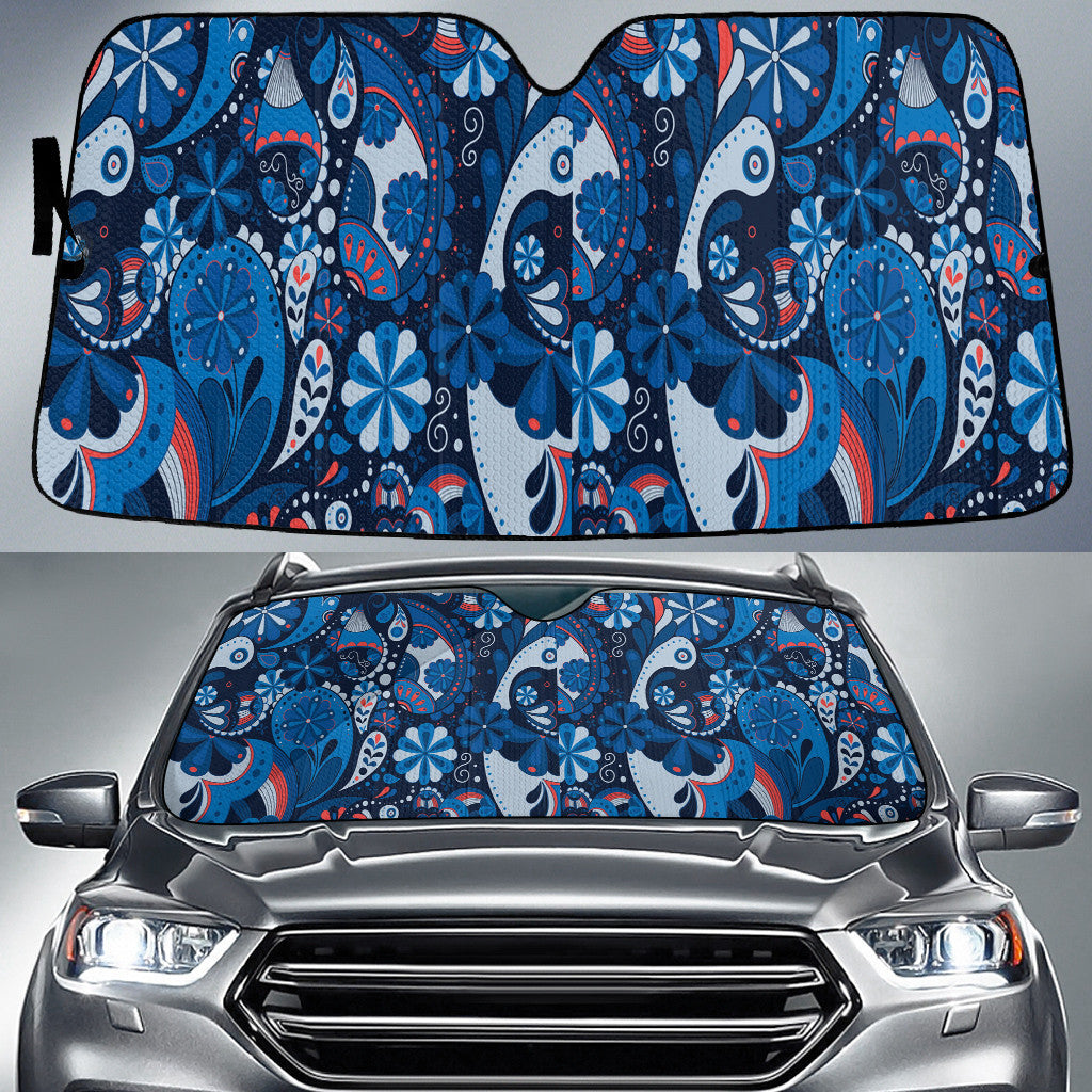 Blue Tone Flower And Leaf Paisley Pattern Skin Car Sun Shades Cover Auto Windshield Coolspod