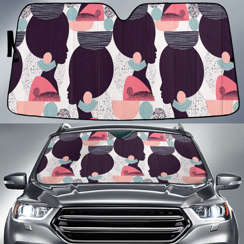 Pink Tone Black African Woman Vintage Style White Dot Pattern Car Sun Shades Cover Auto Windshield Coolspod