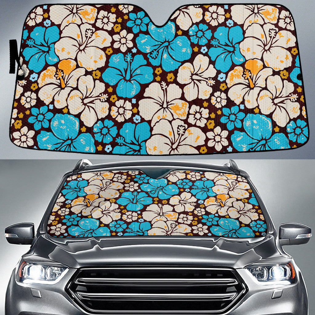Blue And Beige Hawaiian Hibiscus Flower Car Sun Shades Cover Auto Windshield Coolspod