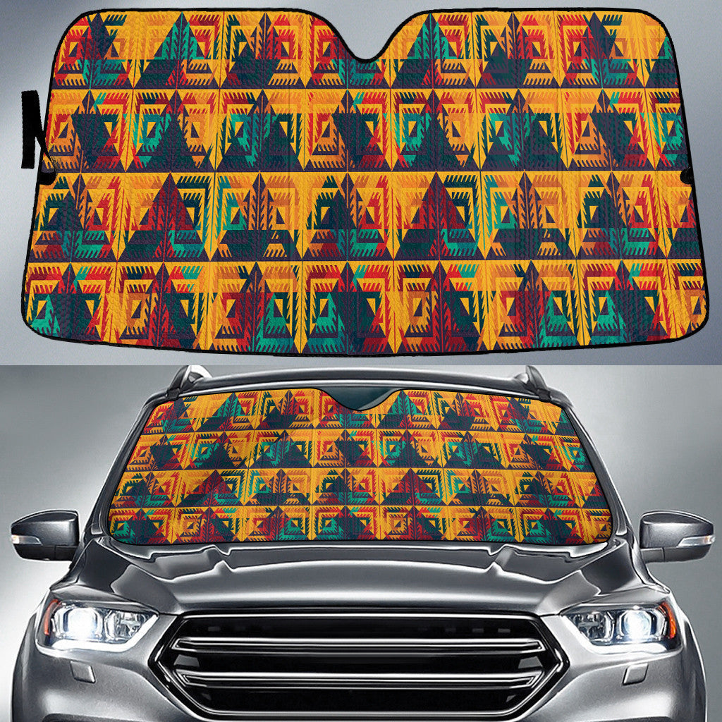 Yellow Tribal Triangle Psychedelic Colors Art Geometric Pattern Car Sun Shades Cover Auto Windshield Coolspod