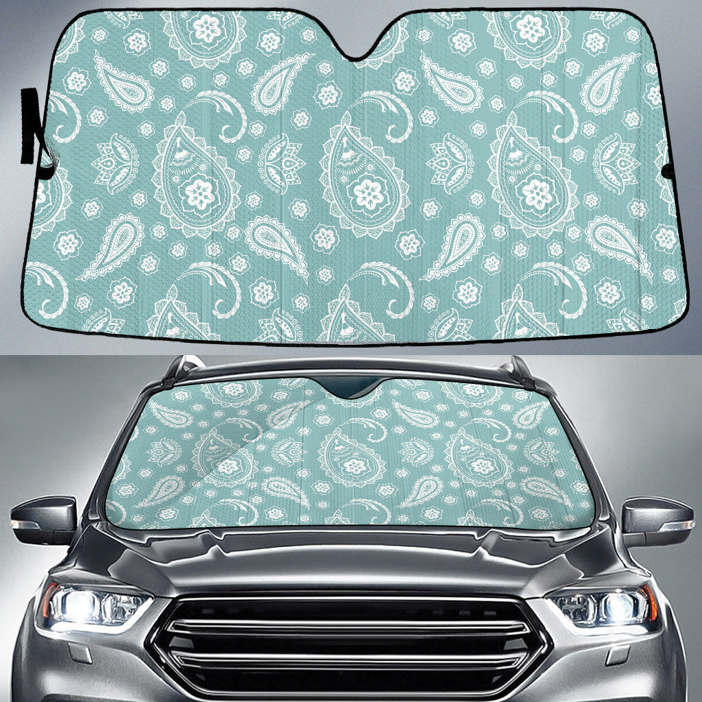 White Tropical Flower And Leaves Mint Green Theme Car Sun Shades Cover Auto Windshield Coolspod