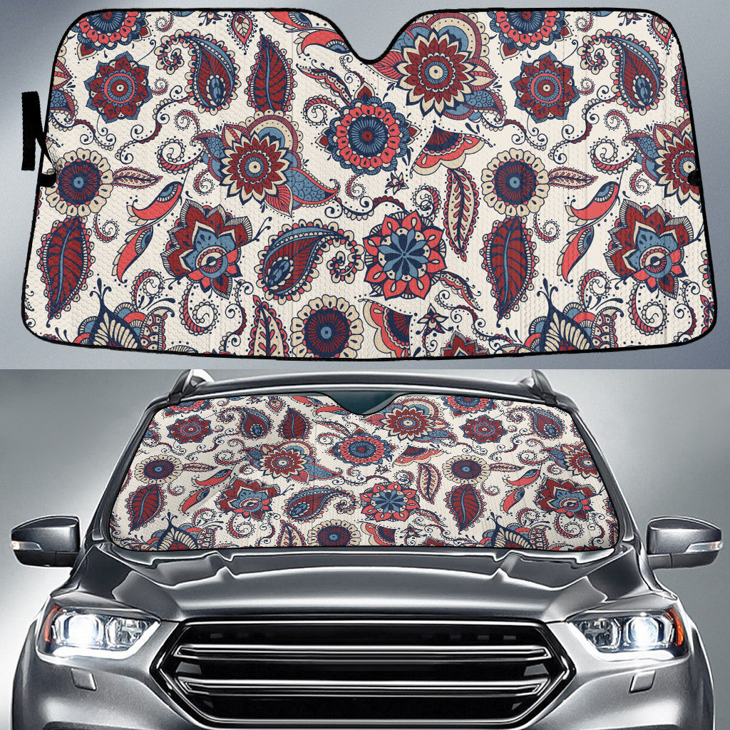 Blue And Mint Green Paisley Flower Pattern White Theme Car Sun Shades Cover Auto Windshield Coolspod