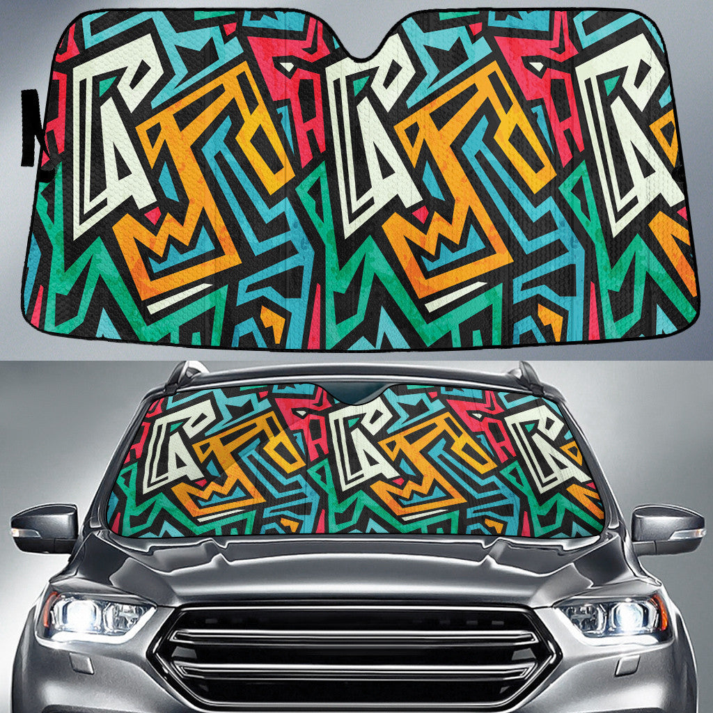 Hot Colors Grunge Graffiti Geometric Shapes All Over Print Car Sun Shades Cover Auto Windshield Coolspod