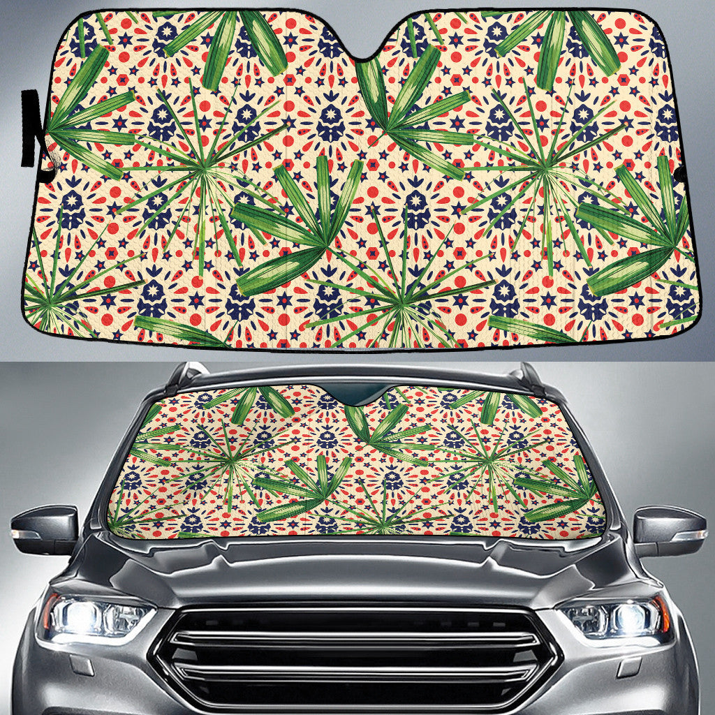 Green Tetrasperma Leaf Over Blue And Red Pattern Car Sun Shades Cover Auto Windshield Coolspod