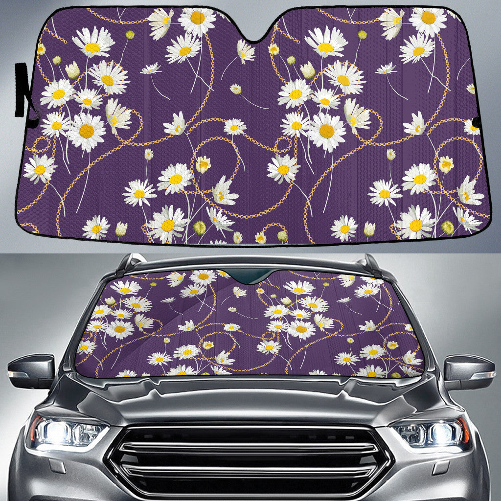 White Daisy Flower Wildflower Ball Chain Purple Theme Car Sun Shades Cover Auto Windshield Coolspod