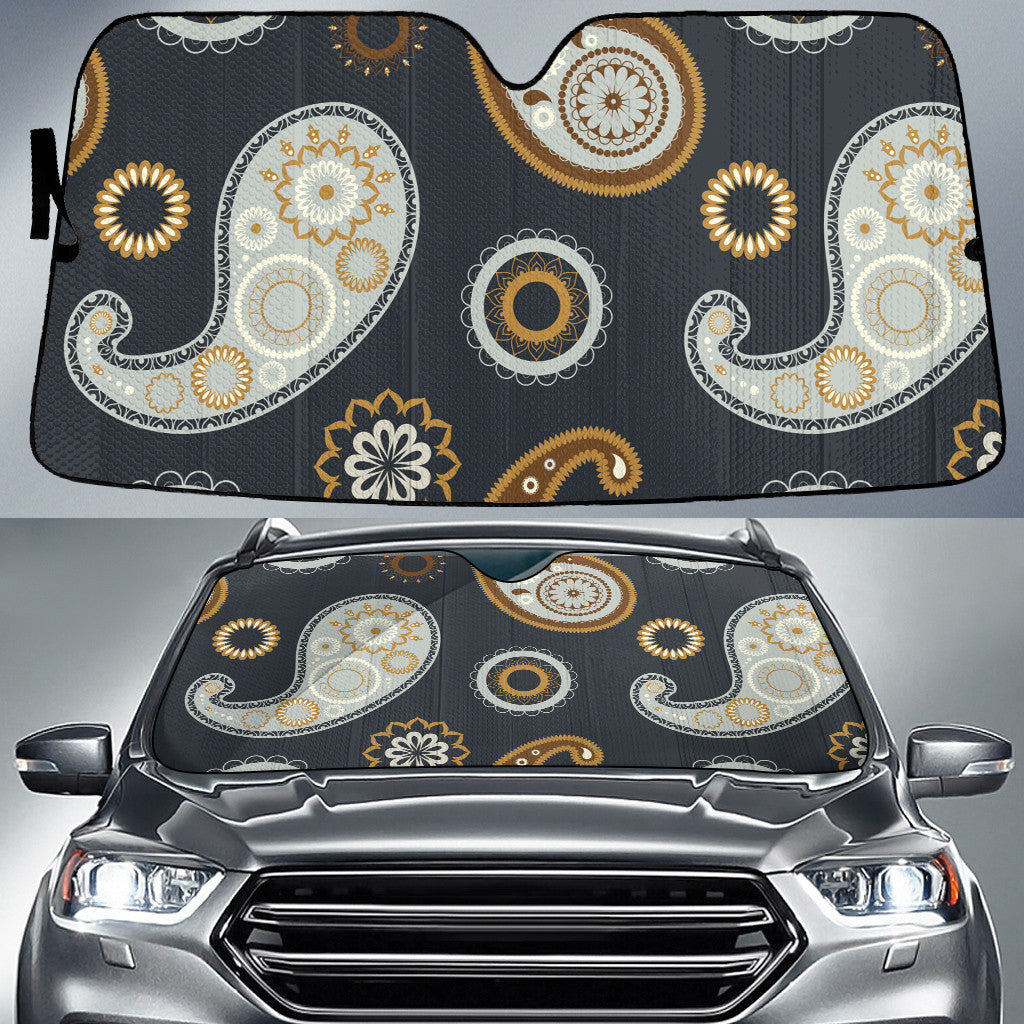 Grey And Beige Paisley Flower Pattern Grey Theme Car Sun Shades Cover Auto Windshield Coolspod