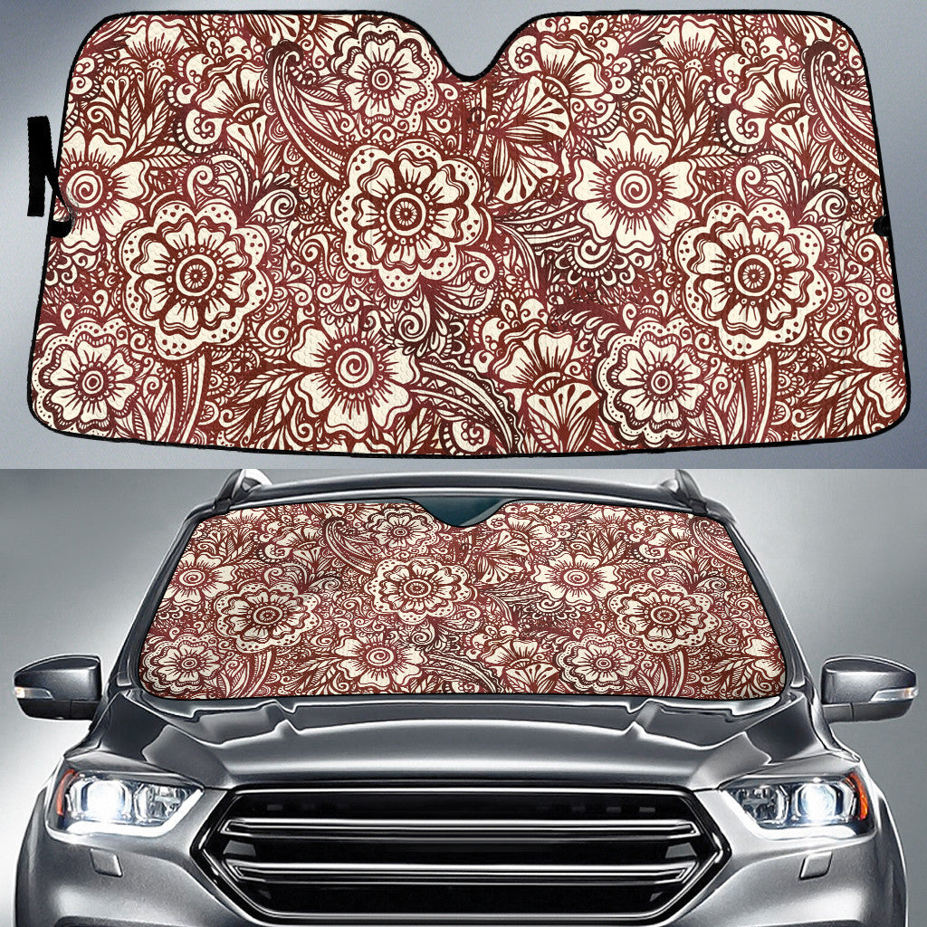 Beige Chinese Hibiscus Flower Henna Style Orange Theme Car Sun Shades Cover Auto Windshield Coolspod