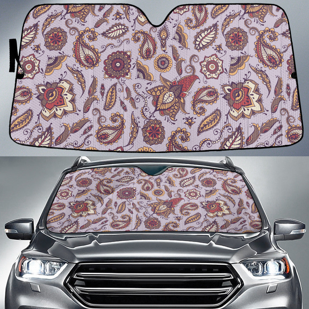 Red Paisley Flower Pattern Light Purple Theme Car Sun Shades Cover Auto Windshield Coolspod