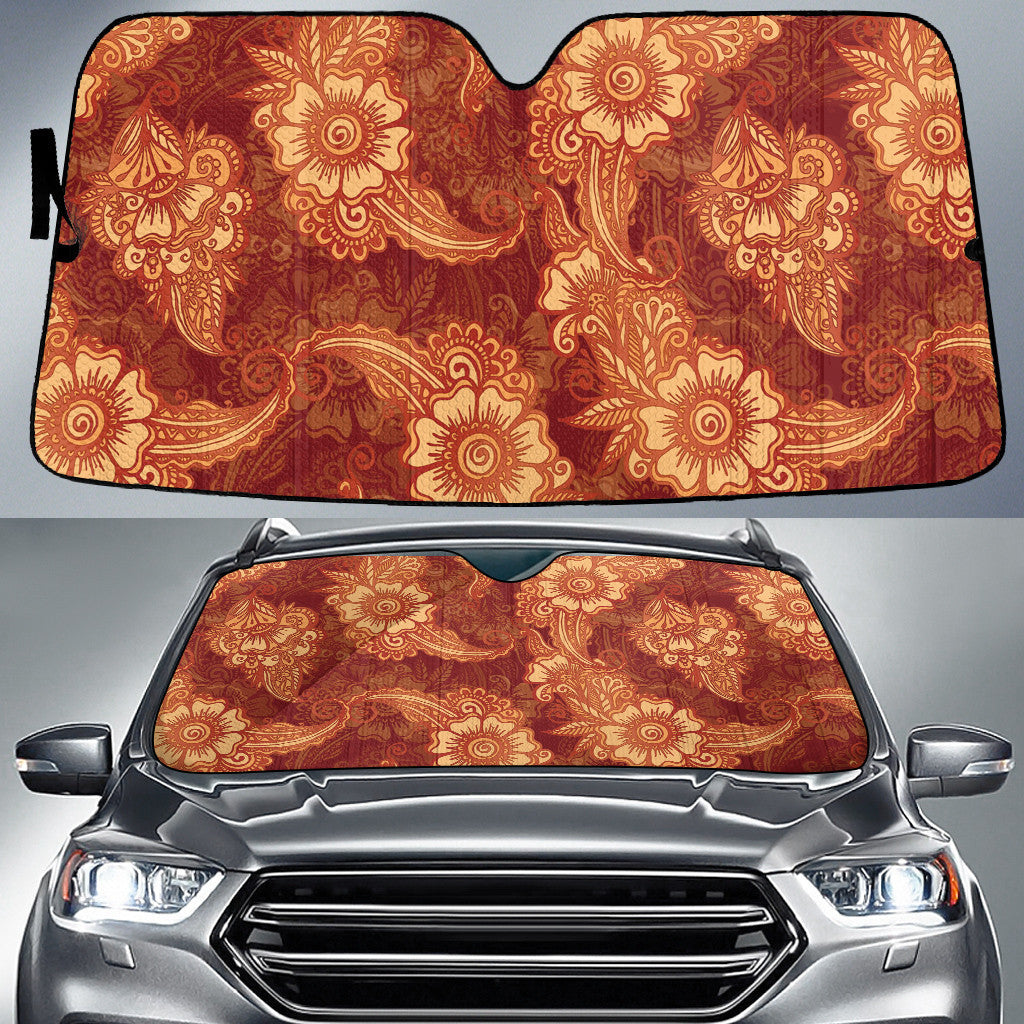 Yellow Chinese Hibiscus Flower Henna Style Orange Theme Car Sun Shades Cover Auto Windshield Coolspod