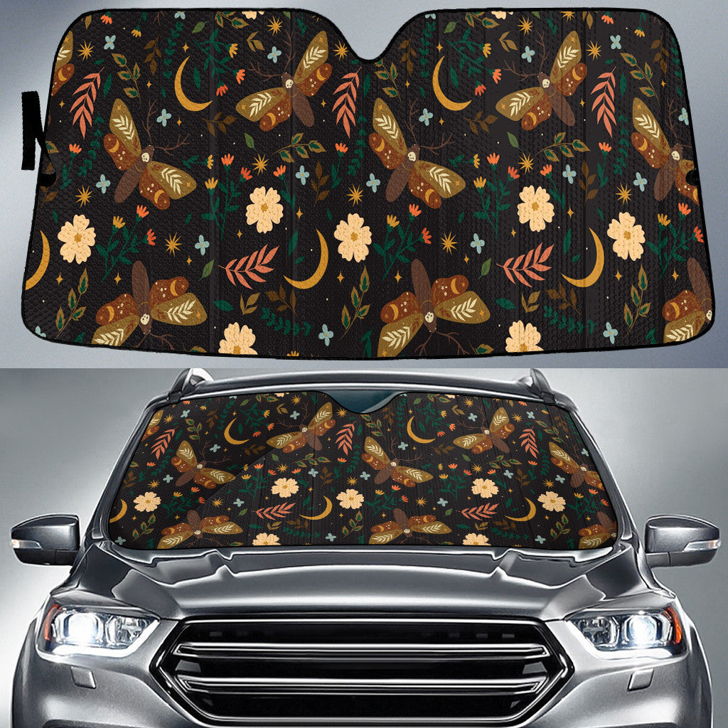 Adorable Butterfly Over Moon Brown Tone Car Sun Shades Cover Auto Windshield Coolspod