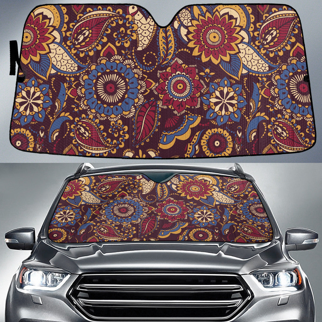 Red Tone Hawaiian Hibiscus Flower Vintage Tribal Pattern Car Sun Shades Cover Auto Windshield Coolspod
