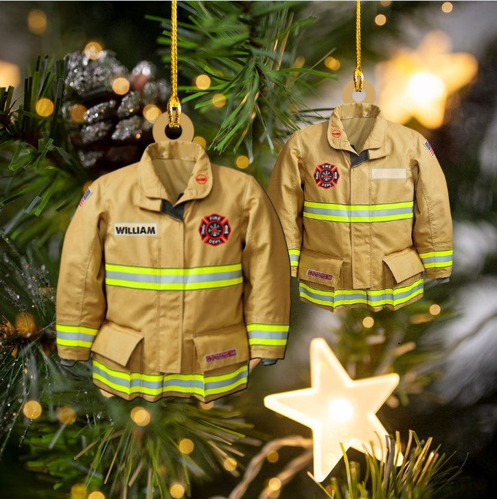 Custom Name Firefighter Uniform Acrylic Christmas Ornament for Firefighter