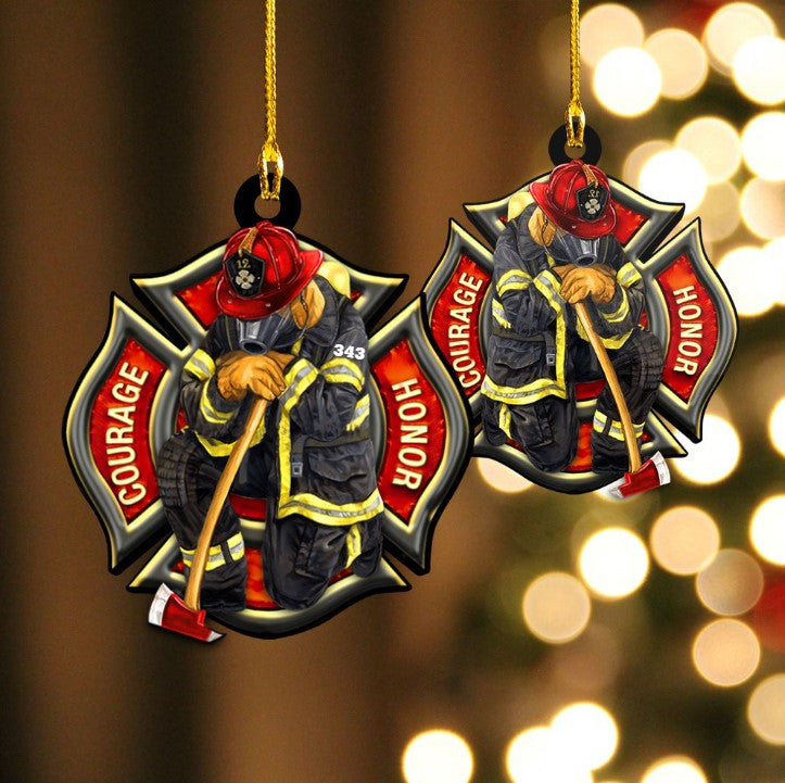 Custom Number Firefighter Logo Ornament/ Xmas Acrylic Ornament for Home