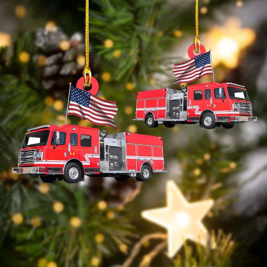 Firefighter Truck Christmas Ornament for Fireman/ Flat Acrylic Ornament for Firefighter