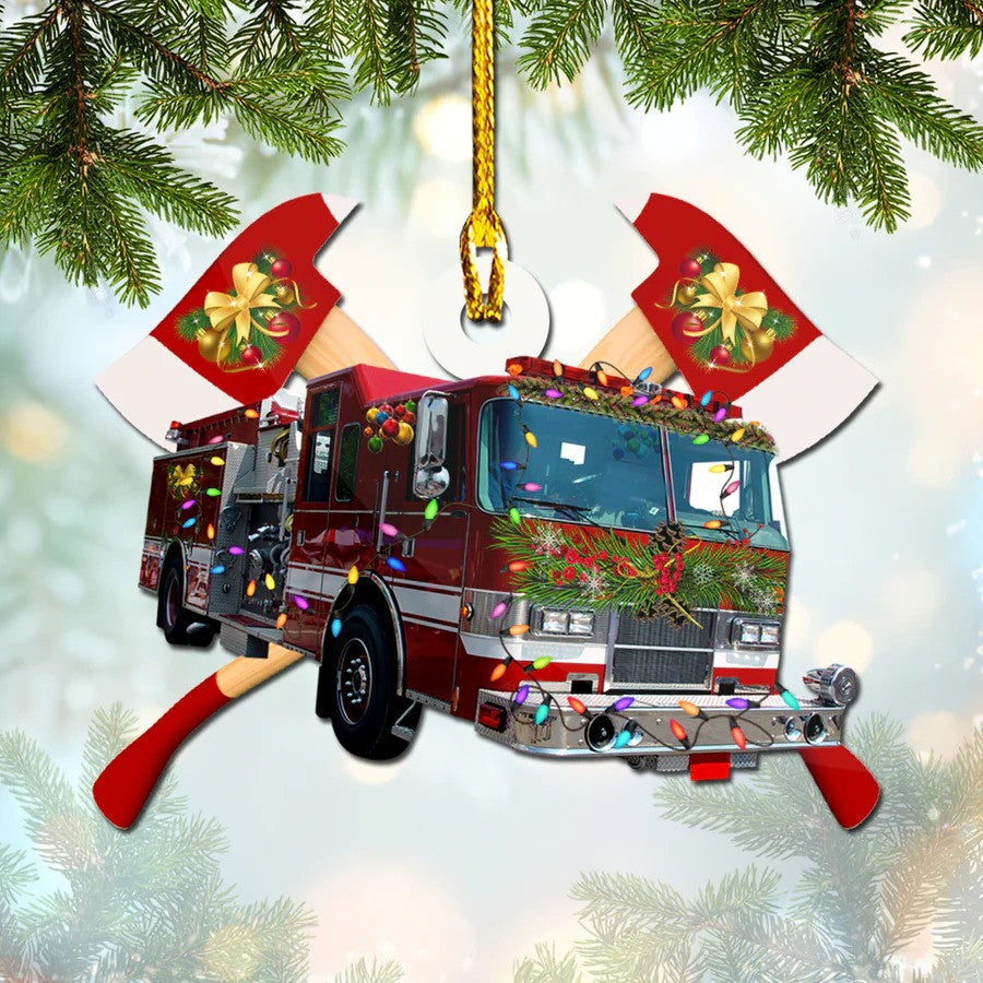 Firefighter Truck Christmas Ornament for Fireman/ Flat Acrylic Ornament for Firefighter