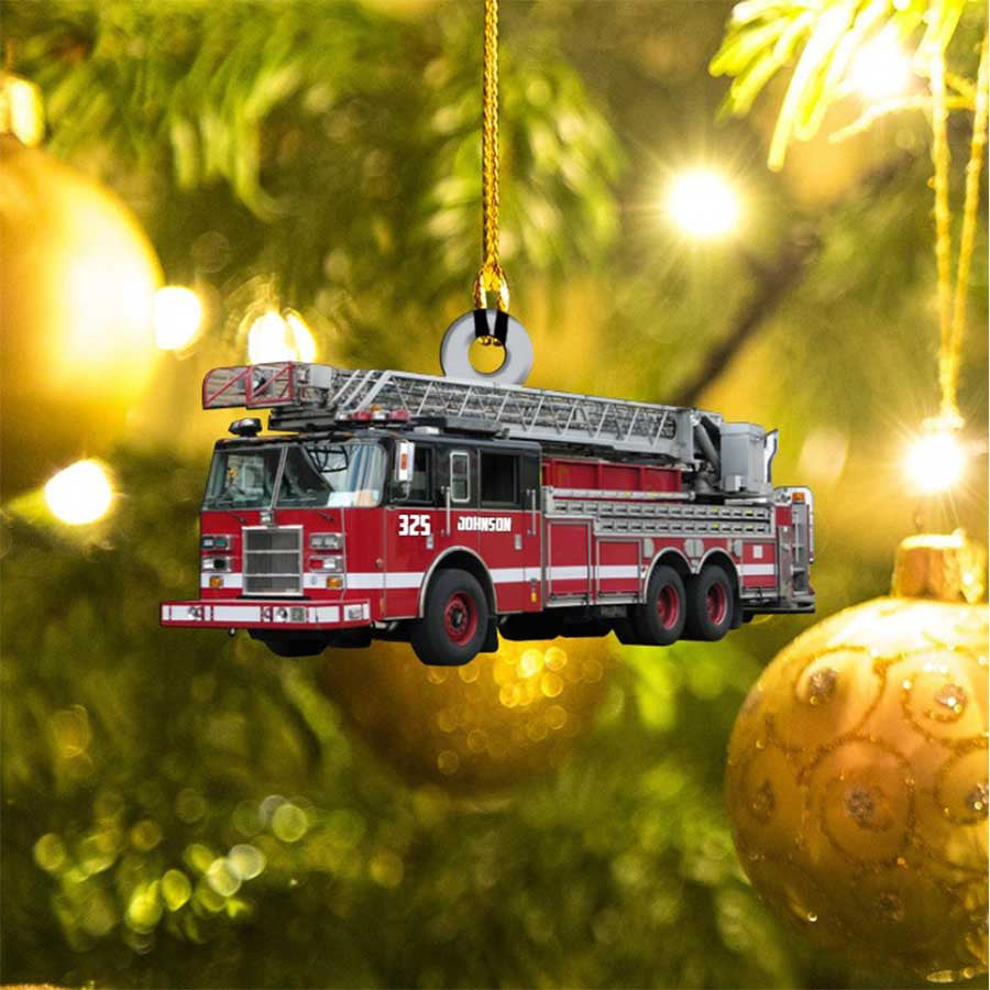 Personalized Firefighter Truck Acrylic Ornament for Fireman/ Christmas Firefighter Ornament