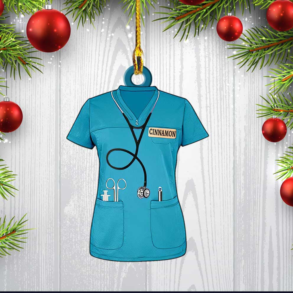Personalized Nurse Scrubs Ornament/ Custom Name Nurse Costume Christmas Ornament for Her