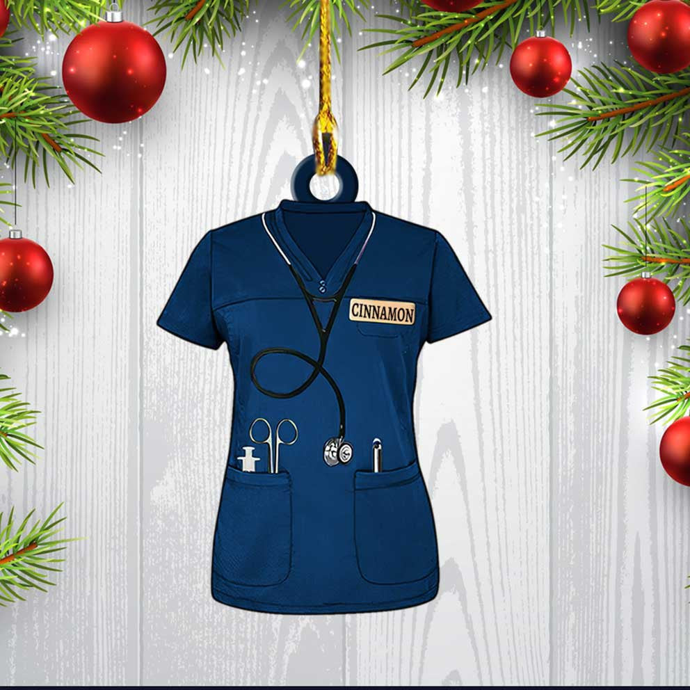 Personalized Nurse Scrubs Ornament/ Custom Name Nurse Costume Christmas Ornament for Her