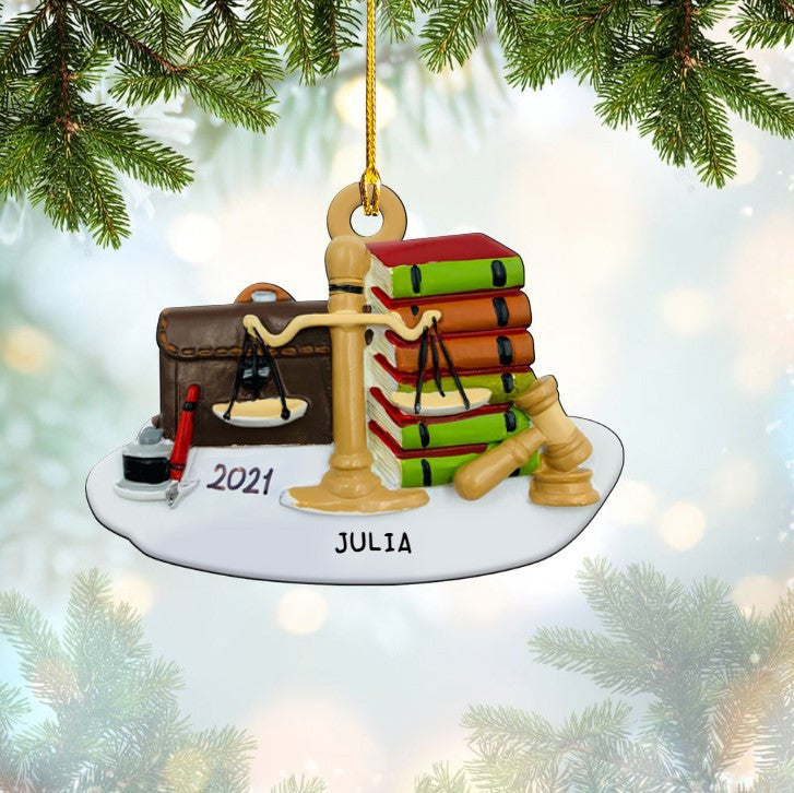Customized Lawyer Scales Of Justice And Gavel Acrylic Ornament for Lawyer Christmas Gift