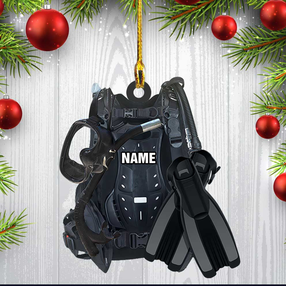 Personalized Scuba Diving Equipment Ornament/ Custom Name Flat Acrylic Ornament for Diver