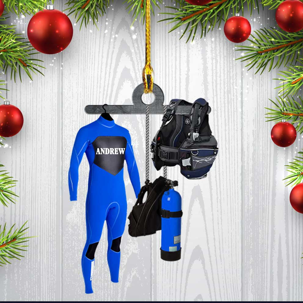Personalized Scuba Diving Equipment Ornament/ Custom Name Flat Acrylic Ornament for Diver