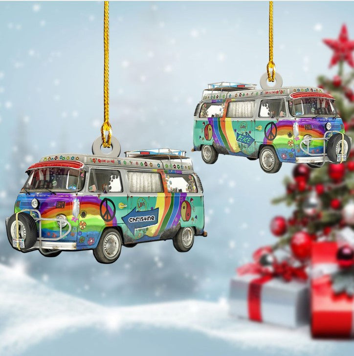 Custom Name Hippie Car Ornament/ Acrylic Flat Ornament for Hippie Girl Christmas Gift