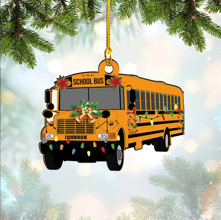 Personalized School Bus Ornament/ Custom Name Flat Acrylic Ornament for Bus Driver