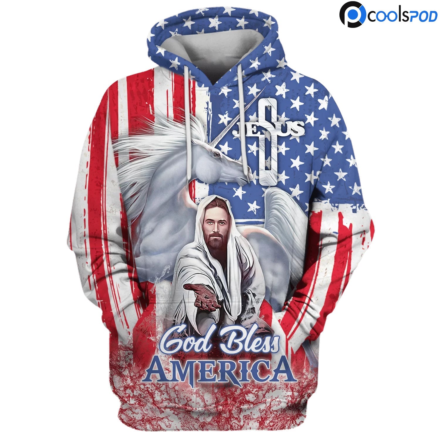 God Bless America Hoodie 3D Full Print Jesus Hoodie USA Pattern/ Gift To Jesus Lover