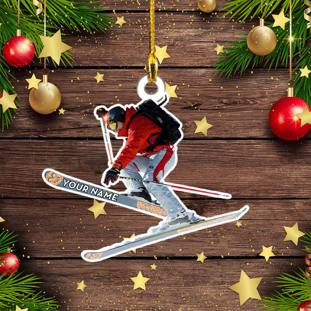 Personalized Skiing Ornament/ Santa Skiing/ Snowman Skiing Flat Acrylic Skiing Ornament