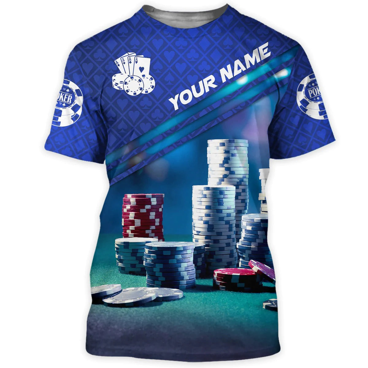 Personalized 3D Blue Poker Shirt/ Unisex Poker Tshirt Men Women/ Poker Player Uniform