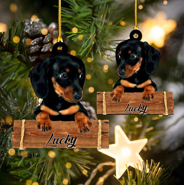 Personalized Black Dachshund Christmas Ornament Acrylic Ornament for Dog Lovers
