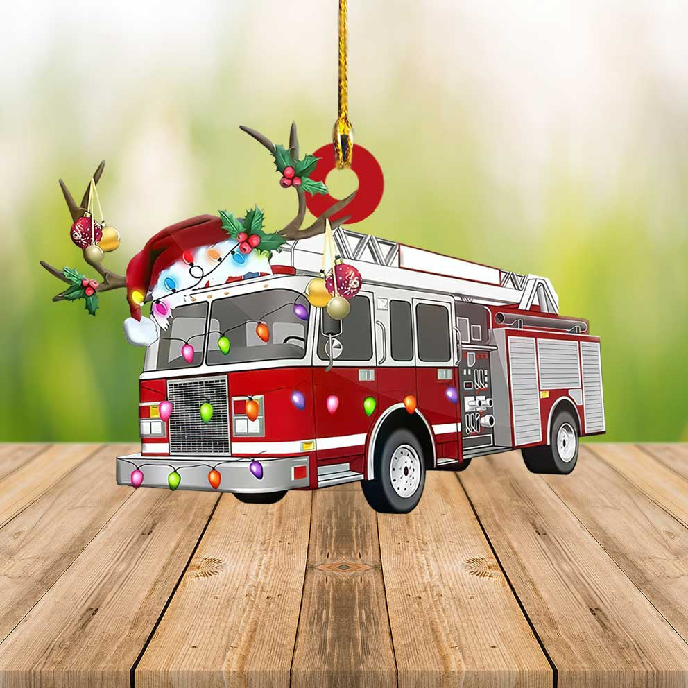 Christmas Firefighter Truck Custom Shaped Acrylic Ornament for Firefighter