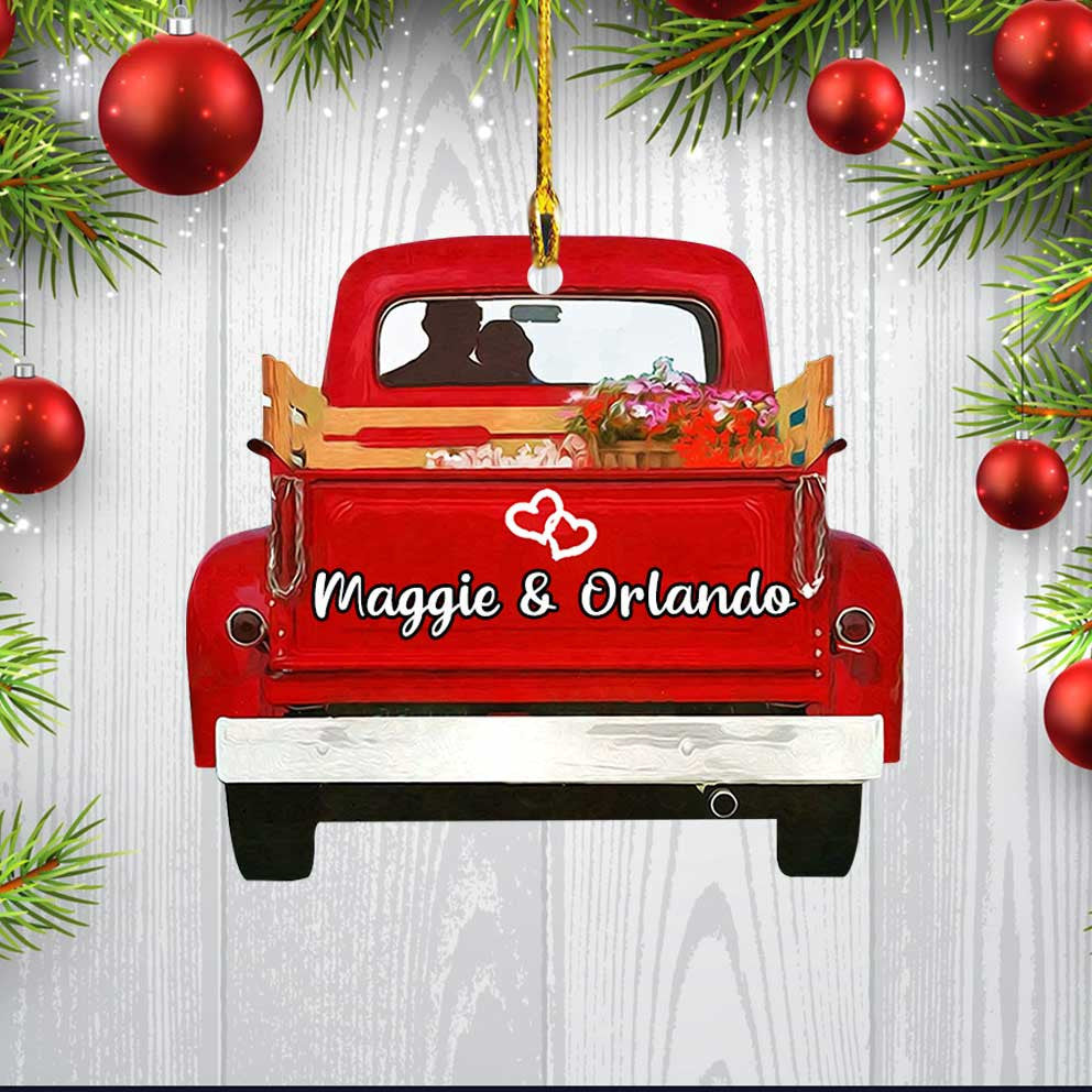Personalized Couple Red Truck Acrylic Ornament for Boyfriend and Girlfriend