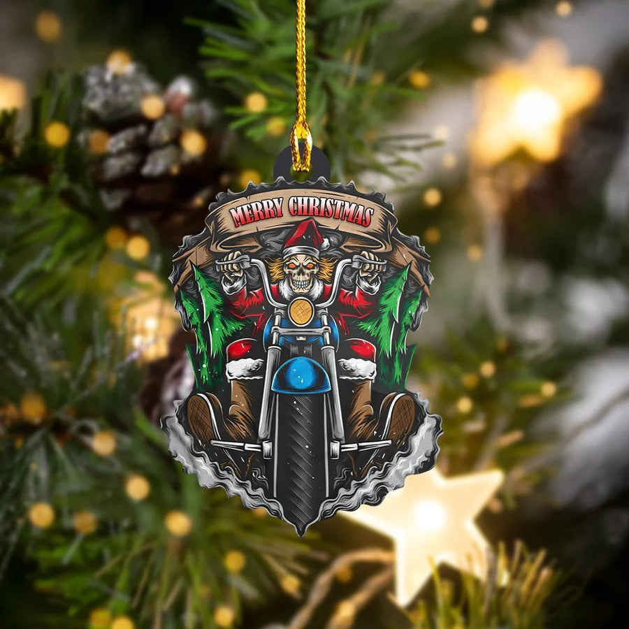Merry Christmas Biker Acrylic Ornament for Him/ Santa Claus Biker Ornament