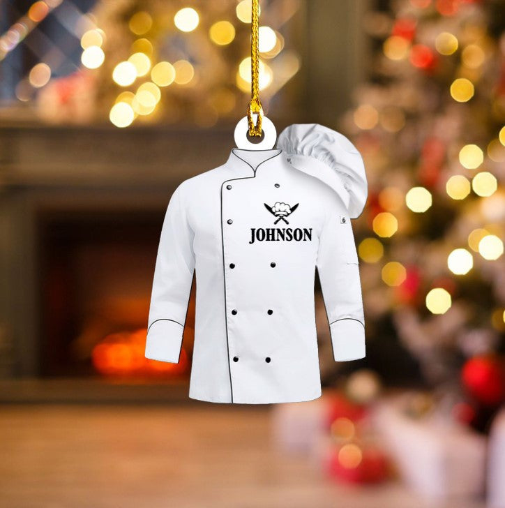 Personalized Chef White Uniform Ornament/ Custom Chef Hat Acrylic Flat Ornament Love Kitchen