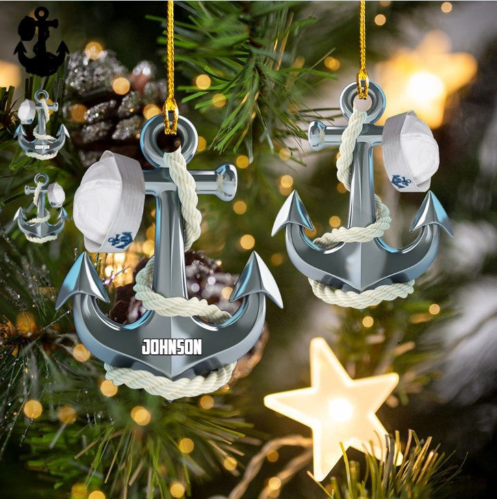 Personalized Christmas Anchor Sailor Captain Flat Acrylic Ornament for Sailor