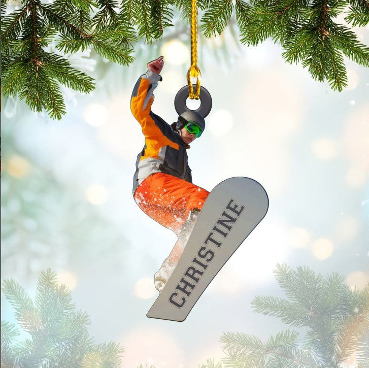 Personalized Snowboarding Man & Woman Ornament/ Custom Name Acrylic Flat Ornament