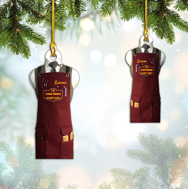 Personalized Barber Apron Custom Christmas Barber Shop Acrylic Ornament for Berber Shop Owner and Staff
