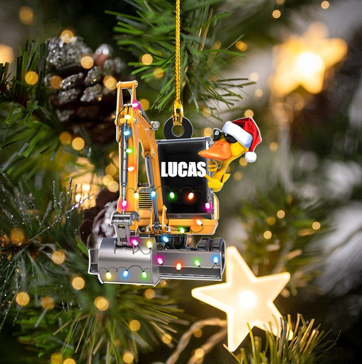 Personalized Christmas Funny Duck Excavator Ornament Acrylic Custom Shaped for Excavator Driver