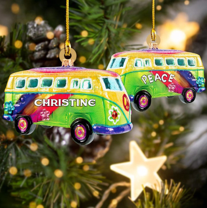 Custom Name Hippie Car Ornament/ Acrylic Flat Ornament for Hippie Girl Christmas Gift