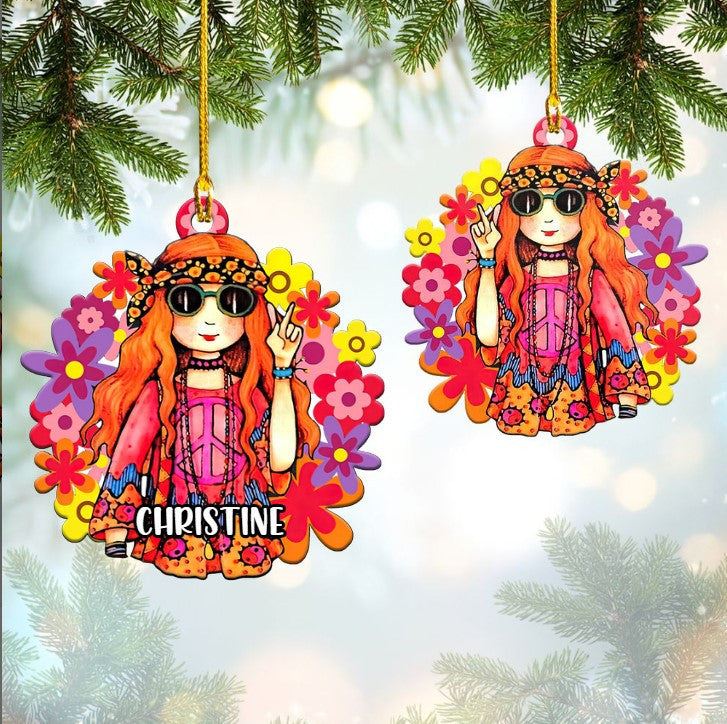 Personalized Hippie Girl Custom Shape Ornament Acrylic for Girl